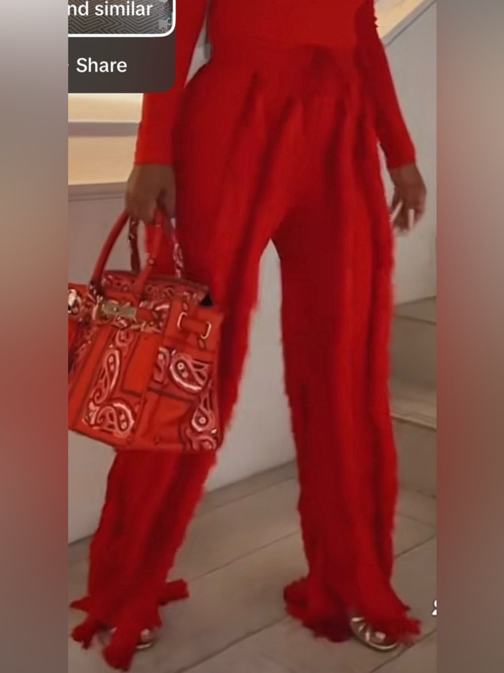 High-Waist Wide-Leg Fringe pants in Vibrant Red